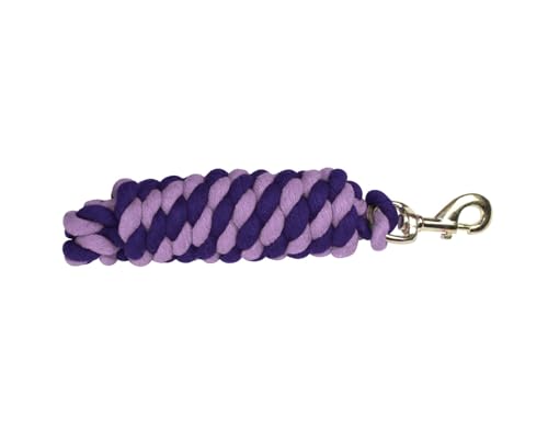 Derby Originals Pair of 2 10' Braided Cotton Lead Ropes with Brass Bolt Snap for Horses and Livestock - color: Light Purple/Dark Purple