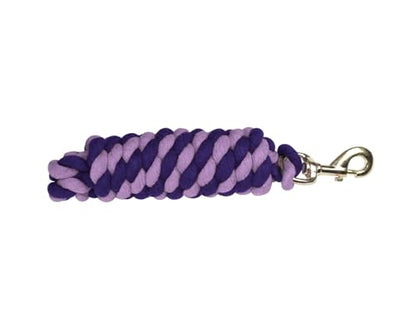 Derby Originals Pair of 2 10' Braided Cotton Lead Ropes with Brass Bolt Snap for Horses and Livestock - color: Light Purple/Dark Purple