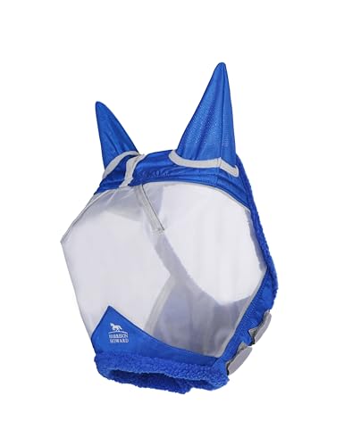 Harrison Howard CareMaster Horse Fly Mask UV Protective Fine Mesh with Extra Wool Soft Touch on Skin Champion Blue-Silver M - color: Champion Blue-Silver, size: Cob (Medium)