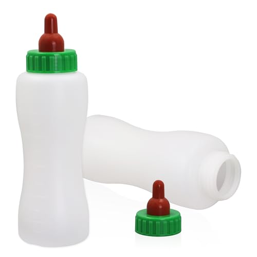 Lamb & Goat Feeding Bottle, 500ml, 2 Pack,Reusable | BPA Free |Soft Rubber Nipple | Clear Scale|Reusable Bottle & Nipple | For Goat Lamb Piglet,Puppy