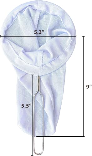 ChaTraMue Thai Tea Filter Reusable Stainless Steel Strainer, Cloth Tea Muslin, Large Size (5.3 Inches)