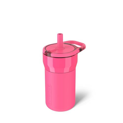 BrüMate Leap 12oz 100% Leakproof Kids Tumbler with Handle and Silicone Soft Straw | Drop Resistant Silicone Sleeve | For Kids 4+ | Insulated Stainless Steel | Cup Holder Friendly | 12oz (Neon Pink) - color: Neon Pink