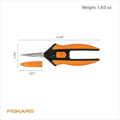 Fiskars 6" Steel Micro-Tip Pruning Scissors, Garden Snips for Small Plants | For Flower Stems, Herbs & Buds, Blades Stay Sharp, Easy Action Spring Reduces Hand Fatigue, Trimmer w/ SoftGrip Handle - style: Snips