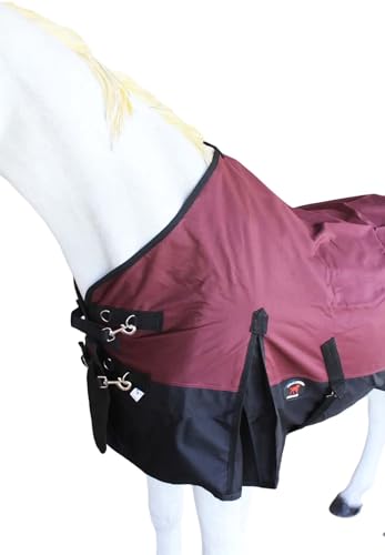 CHALLENGER 1200D Turnout Waterproof Rain Light-Weight Sheet Horse Blanket - color: Burgundy/Black, size: 76"