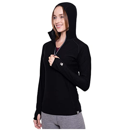 MERIWOOL Women’s Base Layer Hoodie Lightweight Merino Wool Long Sleeve Thermal - color: Black, size: Medium