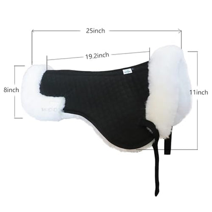 Woolous Sheepskin Half Pad for English Saddle, Wool Fleece Horse Saddle Pad - color: Black-White