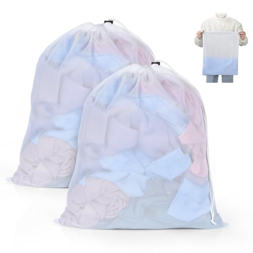 OTraki 16x20 Inch Mesh Laundry Bags 2PCS Small Drawstring Dirty Clothes Washing Bag Machine Washable Delicates Bra Lingerie Socks Toy Garment Bag Dorm Don't Drying, Melting 140-176℉ White - size: 16 x 20 inch