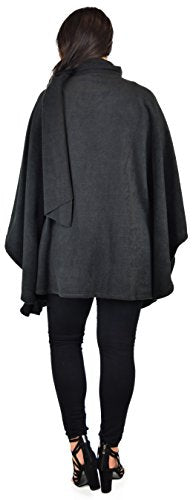 Dare2BStylish Women Poncho Style Fleece Cover Up with Muffler - color: Black