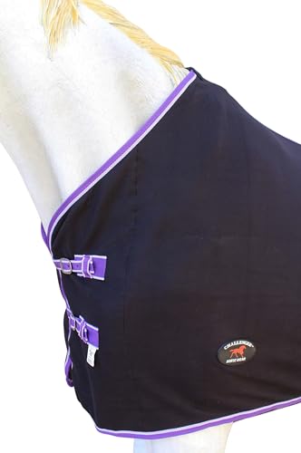 Challenger Horse Soft Fleece Cooler Exercise Blanket Show Sheet Wicks Moisture 4391 - color: Black / Purple-White Trim, size: 72 inches