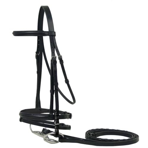 Derby Originals Paris Tack MacMillan Dressage Bridle with Laced Reins – Premium Drum-Dyed Leather English Horse Bridle, Padded Flash Noseband, Stainless Steel Hardware, Black