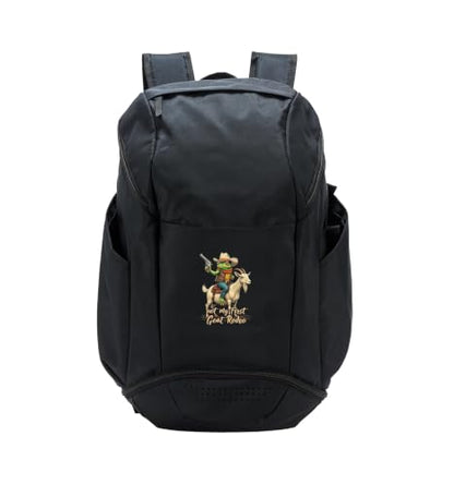 Not My First Goat Rodeo Cowboy Frog Humor Sport Backpack