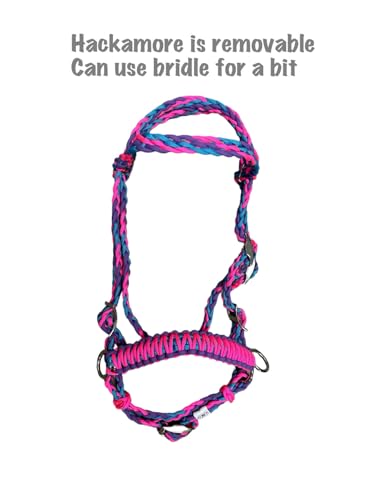 pony bitless bridle horse tack side pull hackamore hot pink lilac and turquoise small pony and large pony sizes