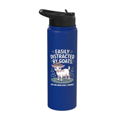 Easily Distracted by Goats Cute Coat Pygmy Goat Farmer Stainless Steel Insulated Water Bottle - color: Royal Blue