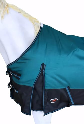 Challenger 1680D Turnout Waterproof Horse Winter Blanket Heavy-Weight 300gm Polyfill 6EE09 - color: Teal/Black, size: 84 inches