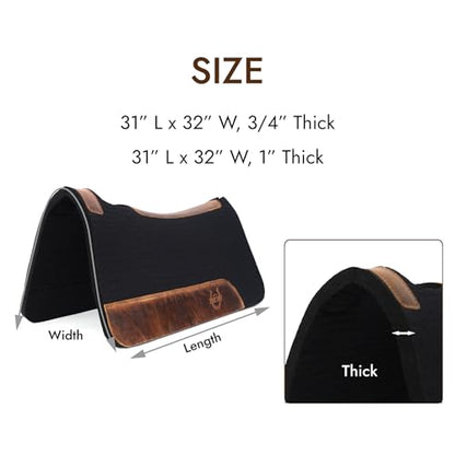 BLACK HOOF Blackhoof Steam Pressed Merino Wool Felt Contoured Pad (31" Length and 32" Width), Saddle pad for Horses