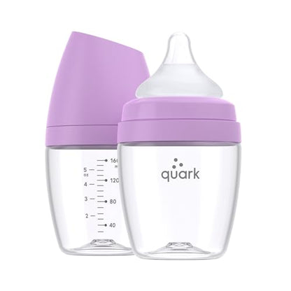 BuubiBottle Mini Slow Flow Bottle for Newborn Babies by Quark - with Anti-Colic RealFeel Nipple to Simulate Breastfeeding - BPA-Free, PVC-Free, Toxin-Free - 5 Oz Bottle with Lid, 2 Pack - Purple - color: Purple