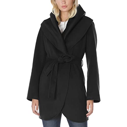 TAHARI Womens Double-faced Luxury Soft Wool Blend Peacoat Removable Belt Wool Coat Oversized Collar - color: Black, size: X-Small
