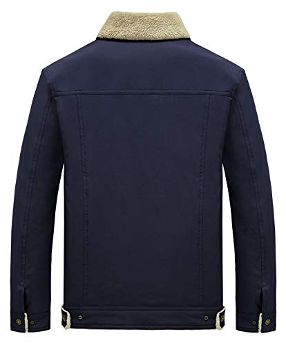 HOW'ON Men's Casual Sherpa Fleece Lined Jacket Warm Coat With Fur Collar - color: Dark Blue, size: Medium
