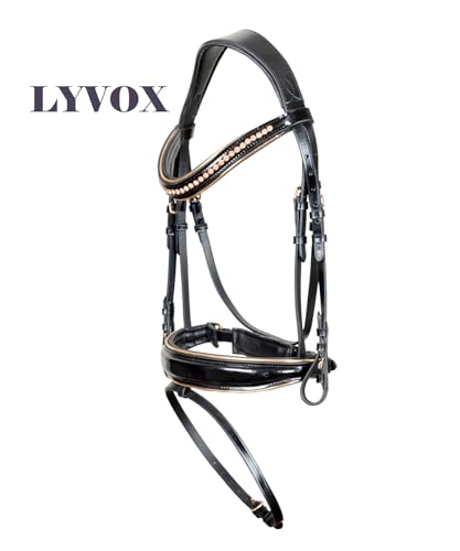 Rose Gold Crystal Horse Bridle – Premium Leather English Bridle with Padded Noseband & Browband, Elegant Rose Gold Hardware, Adjustable Horse Tack for Training, Dressage & Show Riding - size: Warmblood/Over