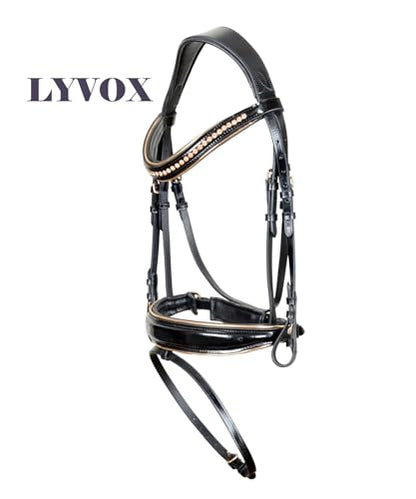 Rose Gold Crystal Horse Bridle – Premium Leather English Bridle with Padded Noseband & Browband, Elegant Rose Gold Hardware, Adjustable Horse Tack for Training, Dressage & Show Riding - size: Warmblood/Over