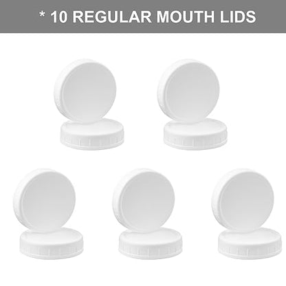 AOZITA 10 Pack REGULAR Mouth Mason Jar Lids for Ball, Kerr and More - White Plastic Storage Caps for Mason/Canning Jars - Leak-Proof, Dishwasher Safe & Food Grade - size: 10 Regular Mouth