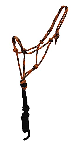 Nylon Horse Nylon Braided Rope Noseband Halter w/ Lead Rope 606RT35 - color: Orange/Black