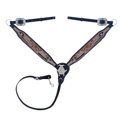 Majestic Ally Hand-Tooled Designer Padded Leather Horse Browband Headstall Breastcollar Set, Browband Headstall, Breastcollar (Breastcollar)
