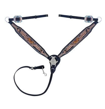Majestic Ally Hand-Tooled Designer Padded Leather Horse Browband Headstall Breastcollar Set, Browband Headstall, Breastcollar (Breastcollar)