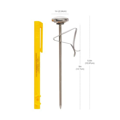 CDN ProAccurate® Instant Read Beverage Frothing Thermometer with Clip for Precise Temperature Measurement, 5" Stainless Steel Stem, Yellow Case (IRB220-F) - size: 5 inch Stem- 1.5 inch Magnified Dial