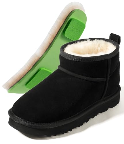 100% Sheepskin Mini Boots with Arch Support Options: Warm to -22°F - color: Classic-wide-black, size: 7 Wide