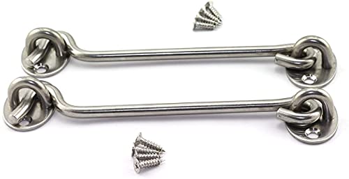 6 Inch Cabin Hook Eye Latch Wind-Proof Lock Shed Stainless Steel Gate Door Window Safety Stopper Silent Holders Catch Lock with Mounting Screws - size: 6 Inch
