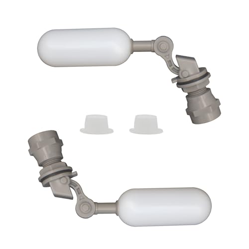 MAKERELE 2-Pack 1/2 Inch Mini Float Ball Valve, ABS | Automatic water level control for tanks, pools, troughs. No electricity. ABS body, PE float, 0-70°C. Includes GHT adapter.
