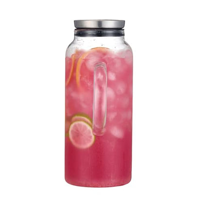 Purefold 68 Ounces Glass Pitcher with Lid, Hot/Cold Water jug for Coffee | Coffee, lemonade, iced tea, juice pitcher. Leakproof stainless steel lid, dishwasher safe. BPA free borosilicate glass. - size: 68 Ounces