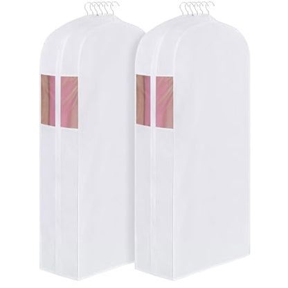 Univivi 60 Inch Cotton Garment Bags for Hanging Clothes 2 Pack, White | Breathable Cotton Fabric, Strong Zipper, Organza Window, 10in Wide Gusset Fits 6 Hangers, Perfect for Long Dress, Coats - size: 60 Inch - 2 Pack