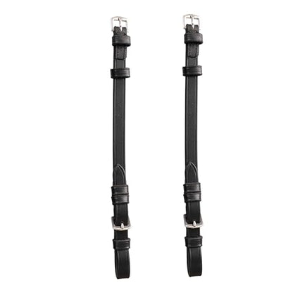 English Bridle Cheek Pieces– 5/8" (16mm) Leather Replacement Cheekpieces with Buckle Fastening – Premium Vegetable-Tanned Leather Horse Tack – Stainless Steel Hardware – Full Size - color: Black, size: Over/Warm Blood Size