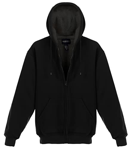 Gioberti Men's Soft Heavyweight Sherpa Lined Fleece Hoodie Jacket - color: Black C, size: Small