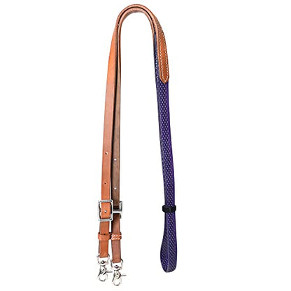 HILASON 8 Ft Horse Western Leather Rubber Grip Barrel Split Reins - color: Tan With Purple
