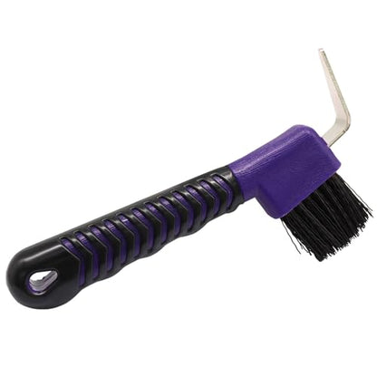 Hoof Pick Brushes, Soft Touch Rubber Handle Portable Hoofpick, Stiff Hoof Pick for Horse Care, Groomers (Purple) - color: Purple