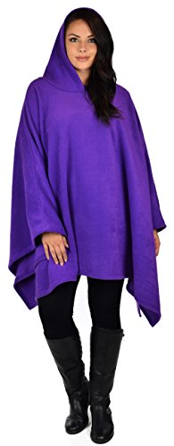 Dare2BStylish Women Poncho Style Hoodie Sweater Fleece Cover Up for Cold Weather - color: Purple
