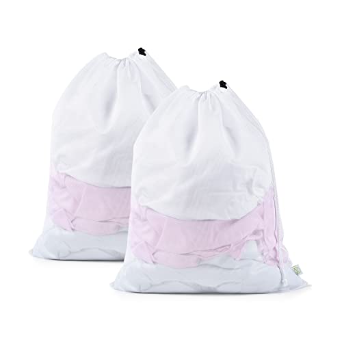 OTraki 2 Pack Mesh Laundry Bag 20x24 Inch Heavy Duty Laundry Fine Mesh Bags Dirty Clothes Drawstring Laundry Wash Bag Delicates Net Storage Travel Bag Don't Drying, Melting 140-176℉ White - size: 20 x 24 inch
