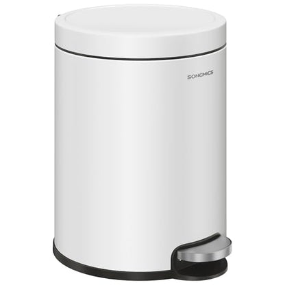 SONGMICS Bathroom Trash Can, Soft-Close, 1.6 Gallon (6 L), Stainless Steel - color: Cloud White
