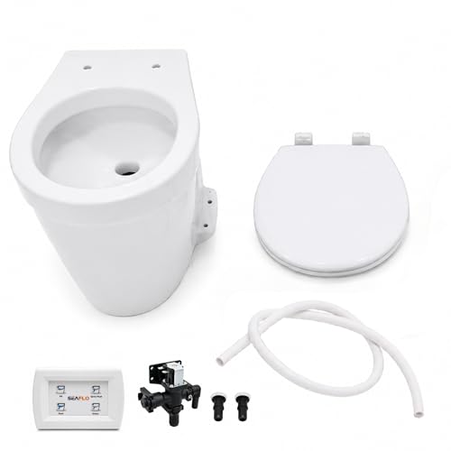 SEAFLO Deluxe Flush Freshwater Electric Marine Toilet - Fresh Water Rinse, 12V, w/ 4-way Flush Panel, Smart Flushing System, Ceramic Bowl, Soft Close Seat, Quiet Flush, Macerator Pump, 4 Year Warranty - style: 12V Deluxe Flush - Fresh Water Rinse - Soleno