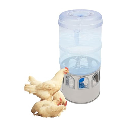 5 Gallon Heated Chicken Waterer with LED Screen, 80W Automatic Poultry Water Heater for 32℉-122℉ Adjustable Temperature, 9 Drinking Windows, Stainless Steel Heated Water Bowl for Winter