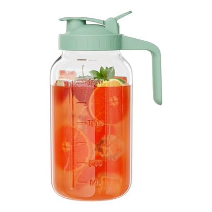 JunVpic Glass Pitcher with lid, 64 oz Wide Mouth Mason Jar - color: Green, size: 64 Ounces