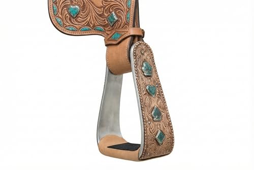 CHALLENGER Horse Western Turquoise Poker Suit Engraved Aluminum Angled Show Stirrups 51262