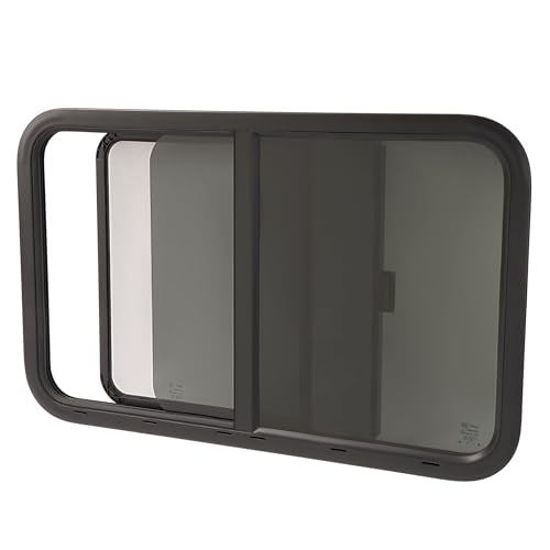 HECASA 35" W X 22" H RV Window Teardrop Horizontal Slide RV Window W/Trim Ring & Net Screen Fit for 1-1/2" Wall Cargo Travel Trailer, Camper, Cargo Van - size: 35" W x 22" H
