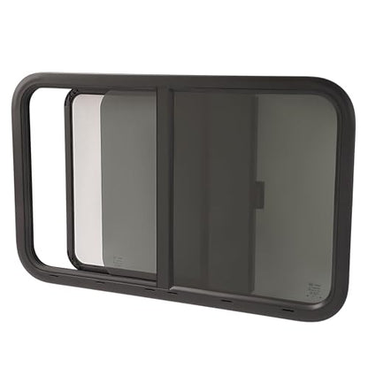 HECASA 35" W X 22" H RV Window Teardrop Horizontal Slide RV Window W/Trim Ring & Net Screen Fit for 1-1/2" Wall Cargo Travel Trailer, Camper, Cargo Van - size: 35" W x 22" H