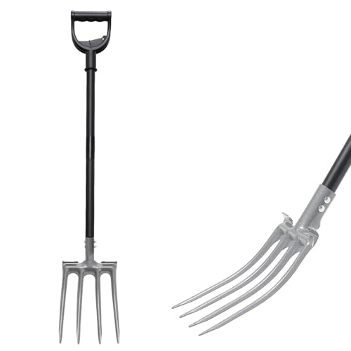 Lilyvane Garden Fork, 4-Tine Gardening Pitchfork with 35” Metal Handle, 46” Long Heavy Duty Digging Manure Forks for Farm Garden Mulch Spreading, Loosening,Potato Digging Composting Transplanting