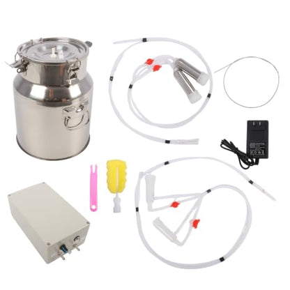 Nakkaa 14L 2 in 1 Goats and Cows Electric Milking Machine | Suction Pulsation Vacuum Pump Milker, Portable Milker, with Stainless Steel Bucket, Stable Continuous Vacuum Pressure