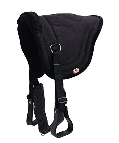 Majestic Ally Padded Suede Leather Bareback Pad Horse Riding Pad with Non Slip Breathable Girth & Stirrups - color: Black